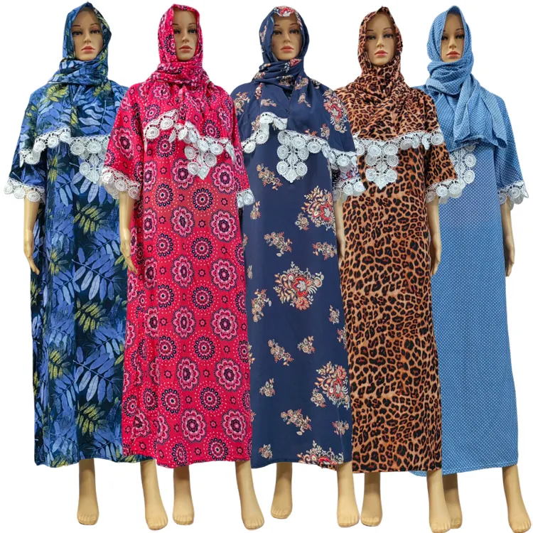 Verão Rayon Algodão Abaya Vestido África Mulheres Meninas Vestido com Lenço Pegne Muçulmano Lenço Robe Canga Kanga Daily Gown Clothing