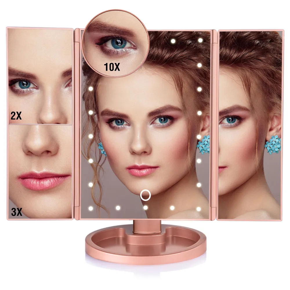 Nuevo diseño 2021 portátil compacto de vanidad plegable cosmético recargable viajes maquillaje espejo de Led con luz