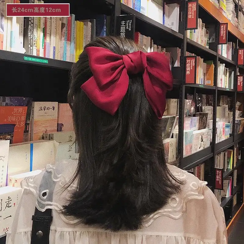 ShanHai klip rambut pita busur elegan mode Satin Solid klip musim semi Pin rambut Retro ikat kepala dengan klip aksesori rambut anak perempuan
