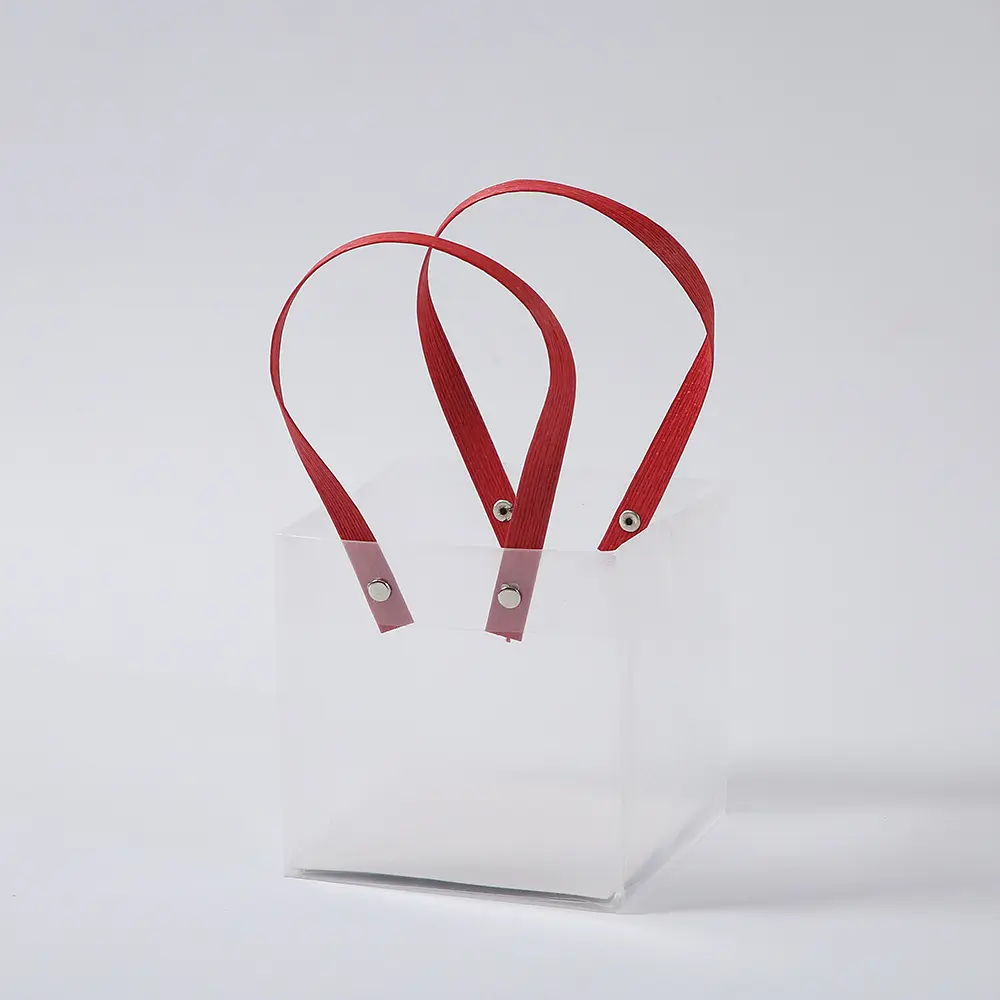 Sacchetto regalo in plastica PP regalo con pacchetto Festival impermeabile trasparente con Logo personalizzato con manico rosso