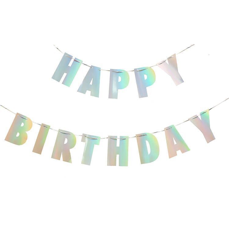 Bannière de lettres d'anniversaire en carte argentée laser