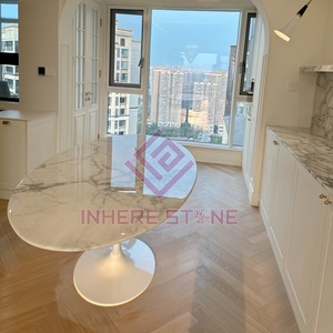 Sang Trọng Bằng Đá Cẩm Thạch Trắng Đá Tự Nhiên Statuario Tulip Bảng Hiện Đại Trung Tâm Cho Nhà Khách Sạn Căn Hộ Hình Bầu Dục Bàn Ăn - Product Image 6