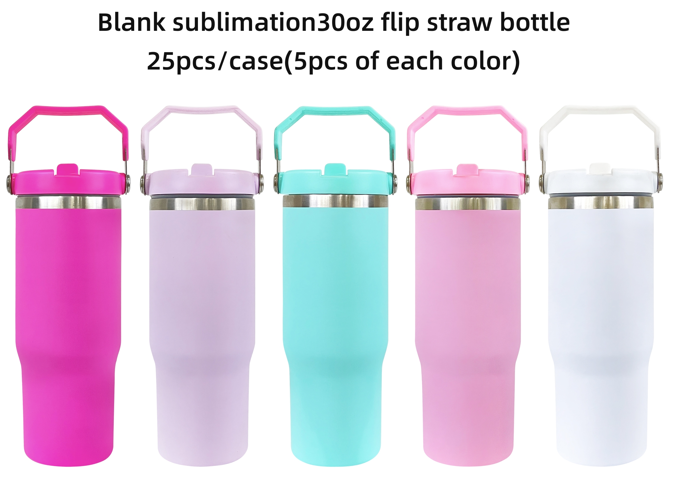 Bouteille 30oz à paille rabattable, finition mate, pour sublimation, motif macaron