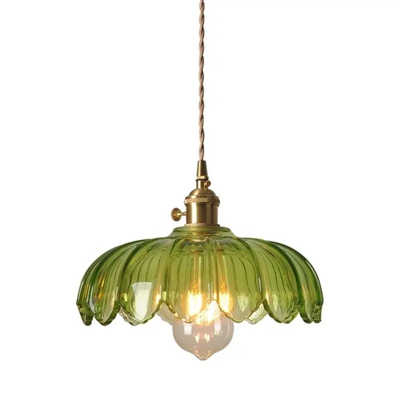 Lámpara colgante de cristal verde de Latón para Decoración del hogar, luz colgante de estilo clásico y Rural de Shanghai, E27, para Hotel, cafetería y apartamento