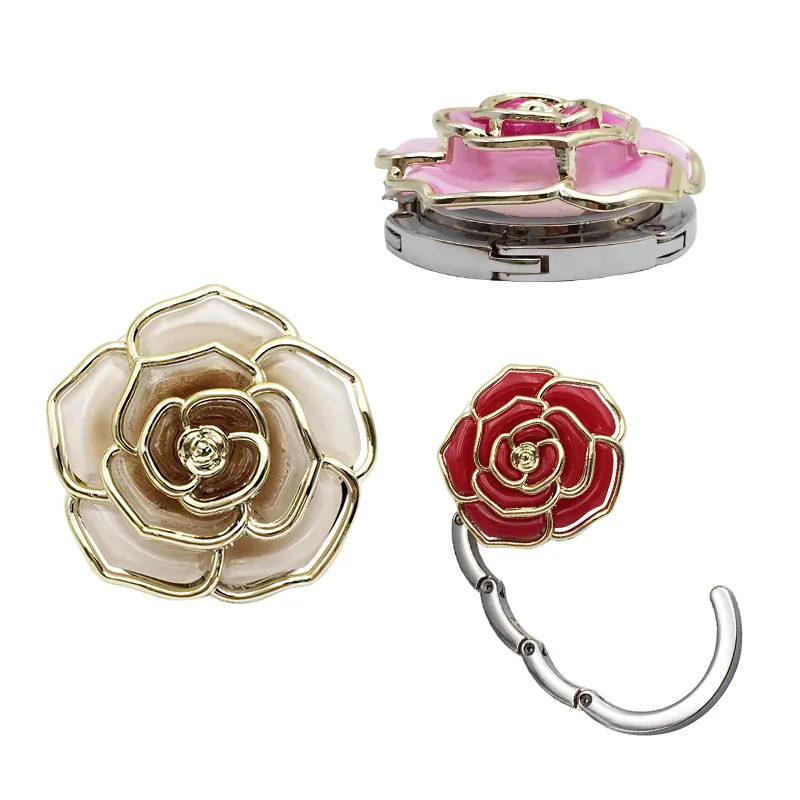 Promotion Rose Shape Flower Handbag Tote Purse Hook Hanger For Table