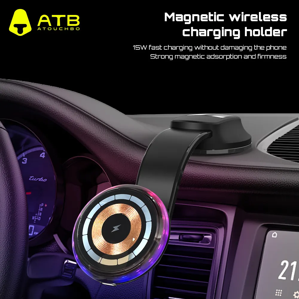 Drahtloses Auto ladegerät Schnelllade-Telefon halter Magnetischer Auto-Handy halter mit kabelloser Aufladung Fashion Ambient Light