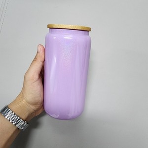 2023年アマゾン用リビーグラス16ozグラデーションカラージュース瓶竹蓋と昇華ビール用ストロー