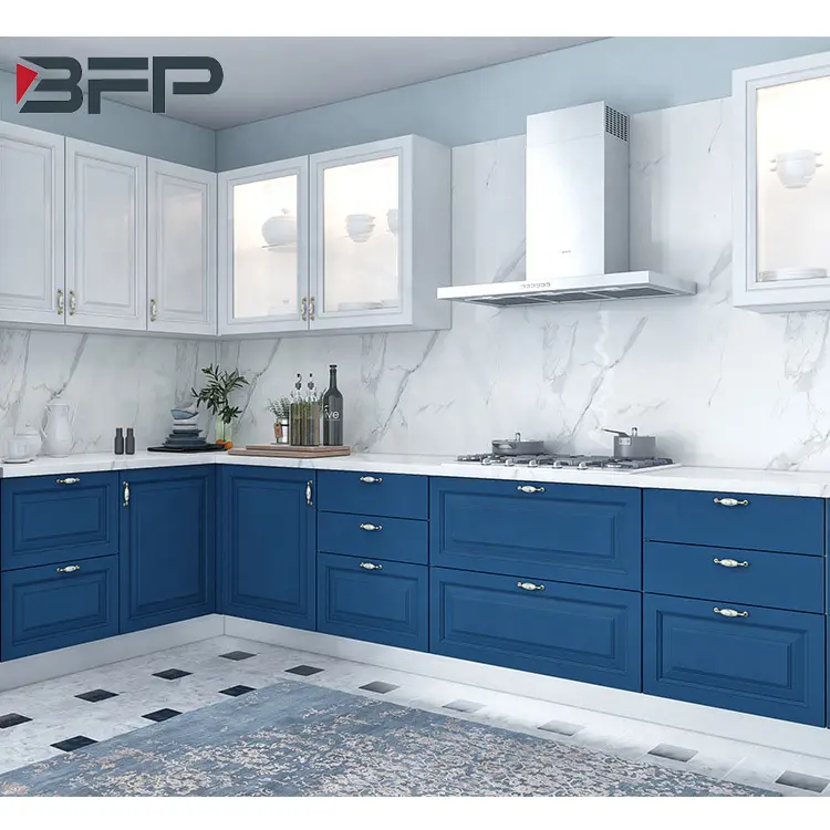 BFP-moduladores Modulares de laca Modular, diseño completo de muebles de cocina modernos, color blanco y azul, precio de fábrica