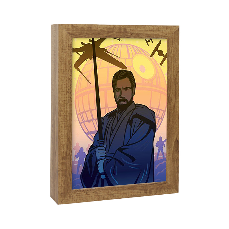 wood color frame+yellow and blue light