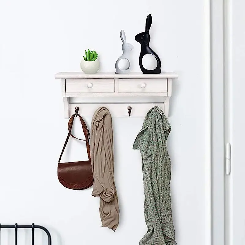 Witte Entree Drijvende Plank Houten Hangers Opbergkaprekken Met Haken Om Aan Het Wanddecor Te Hangen