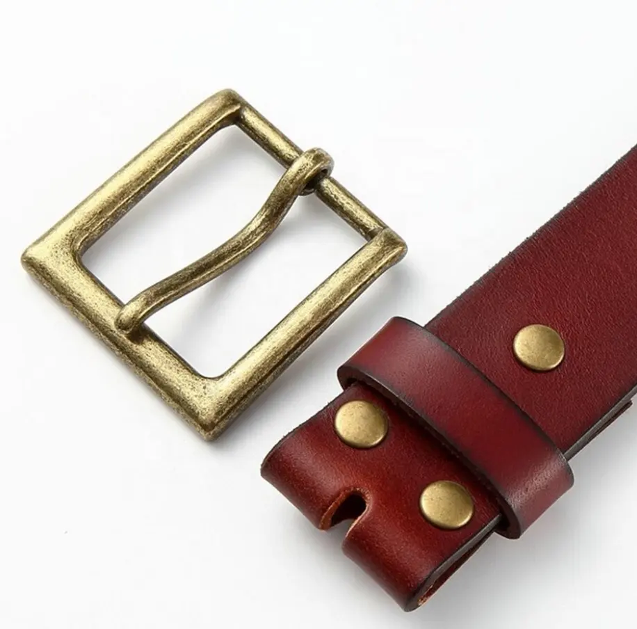 Anti Brass Removable Buckle Top Grain Leather Belt with Brass Snap Buttons