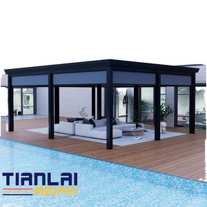 Su geçirmez polikarbonat ile açık alüminyum lougazebo Gazebo katlanabilir çatı basınç tedavi doğa ahşap tipi - Product Image 6