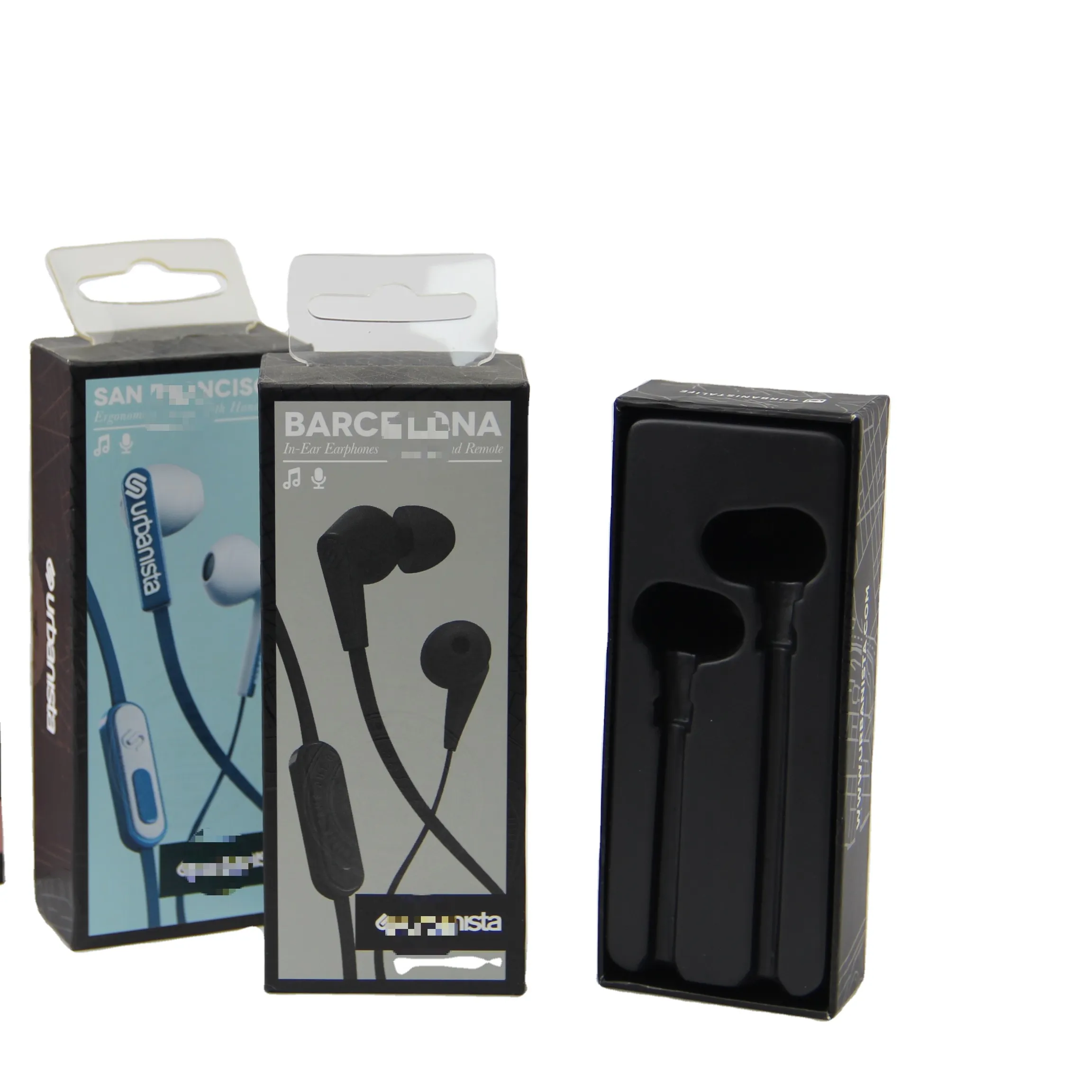 Fabricante proveedor logotipo personalizado auriculares con cable auriculares caja de embalaje de papel reciclado para productos electrónicos