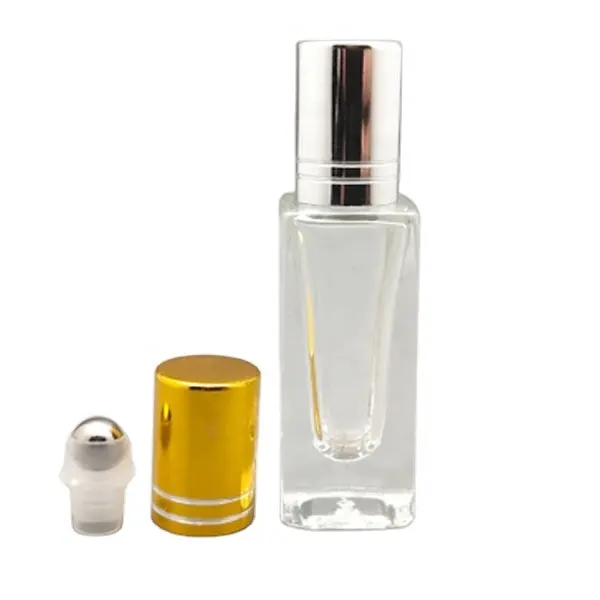 Rolo de perfume vazio transparente 6ml, em garrafa de vidro com bola de rolo de vidro e tampa de prata/dourada