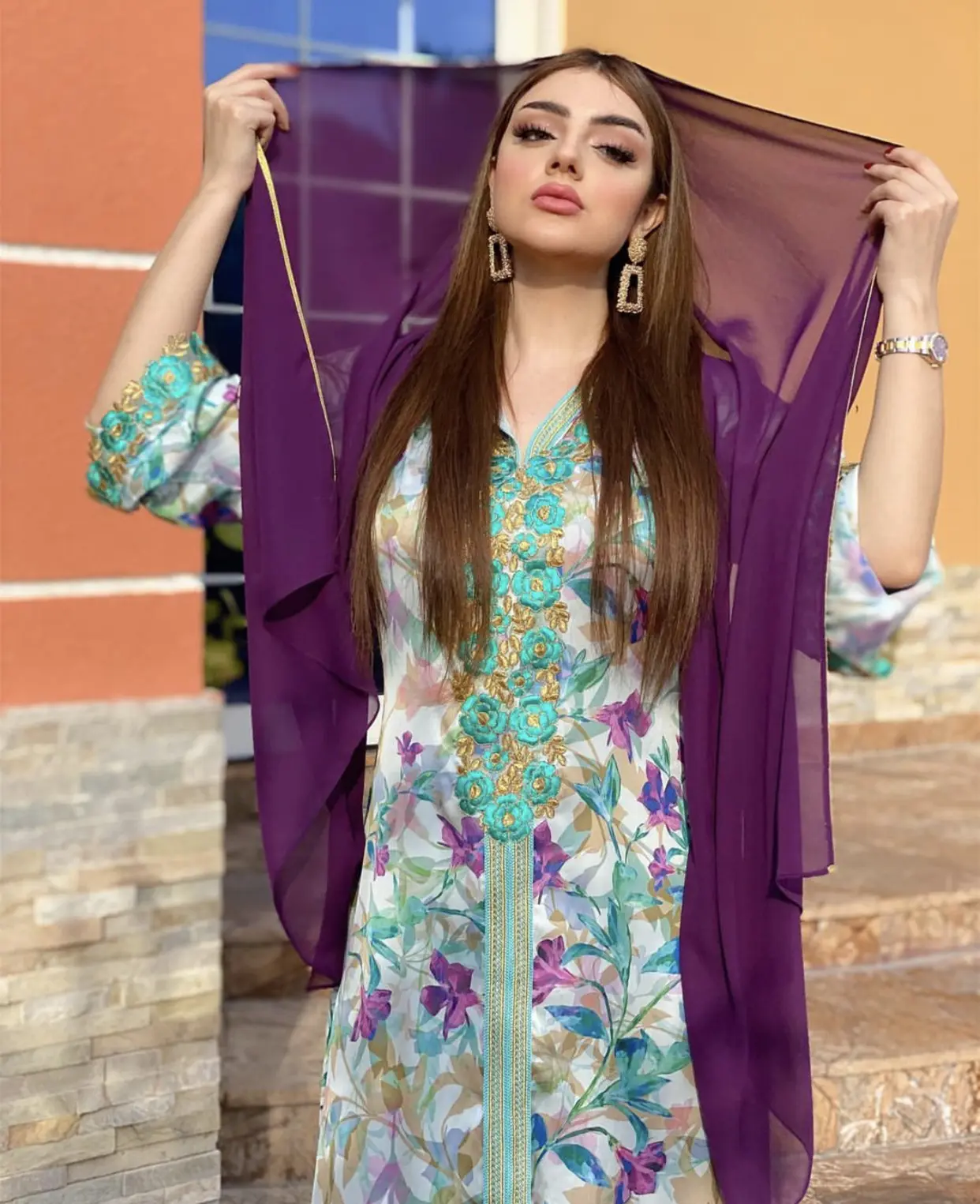 Sudadera larga con capucha floral para mujer, vestido musulmán abaya Dubái, dibujos personalizables