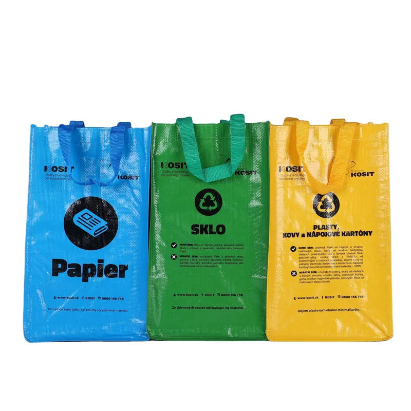 Custom 3 pieces as a set garbage classification eco friendly recycle pp woven lamination trash bag