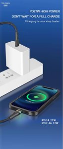 IPhone arayüzü cep telefonu için kalın örgülü iplik USB C kablosu 7 renk atmosfer ışığı PD 27W hızlı şarj kablosu - Product Image 5