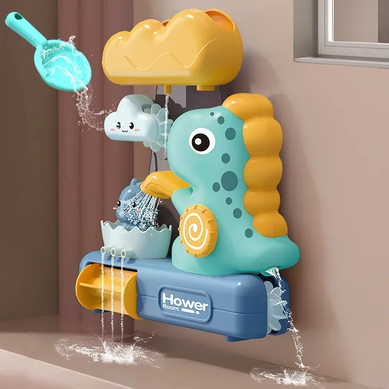 En kaliteli bebek banyo su oyuncakları karikatür dinozorlar boru donanımı banyo duş başlığı çocuk su oyun oyuncak oyna yıkanmak