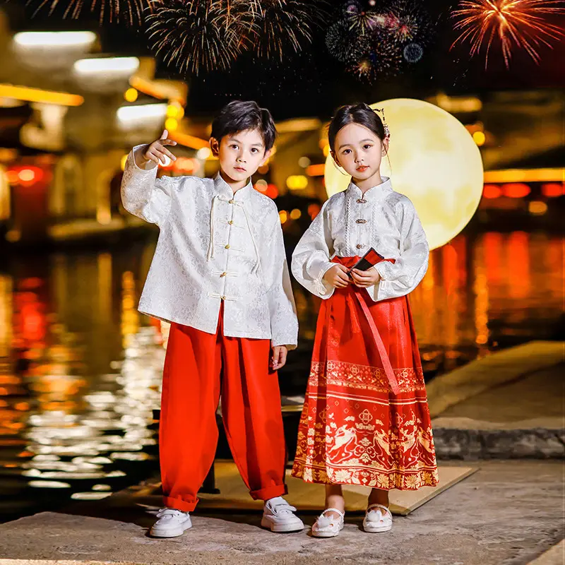 बच्चों के घोड़े-चेहरे की स्कर्ट, शरद ऋतु शरद ऋतु में बच्चों के बेहतर चीनी पारंपरिक पोशाक लड़के हान पोशाक सूट