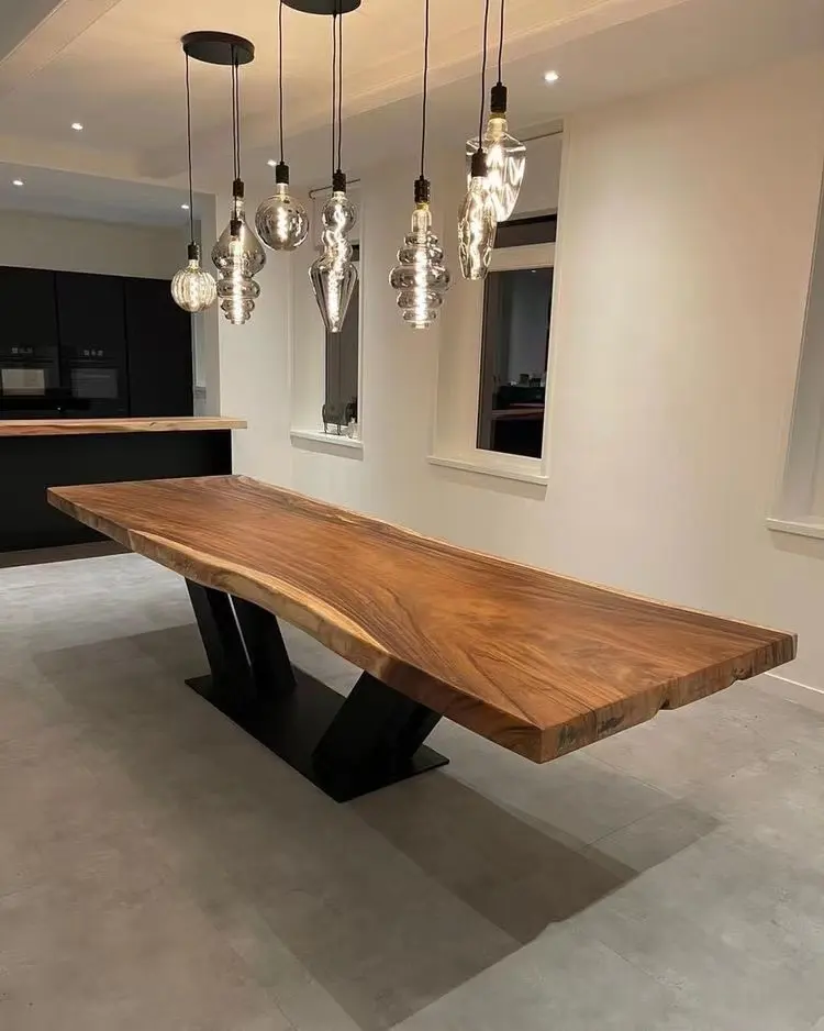 Mesa de comedor para restaurante, mueble de cocina de madera maciza de nogal americano, borde Natural, disponible