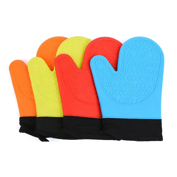 Guantes de silicona resistentes al calor para cocinar barbacoa, manoplas de goma para horno microondas