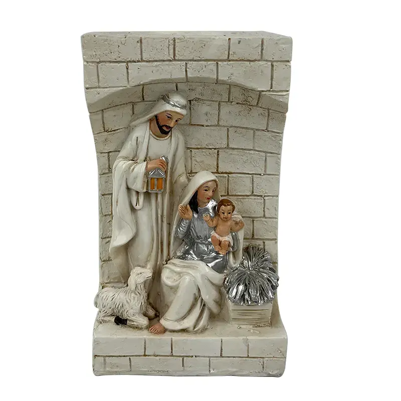 Figura religiosa blanca personalizada ornamento resina católica Sagrada Familia estatua cristiana decoración del hogar regalo de Navidad