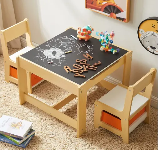 Kinder Tafel En Stoel Set, 3 In 1 Houten Activiteit Tafel Met Opslag Lade Voor Peuters Tekenen, Lezen, Ambachten, Spelen,