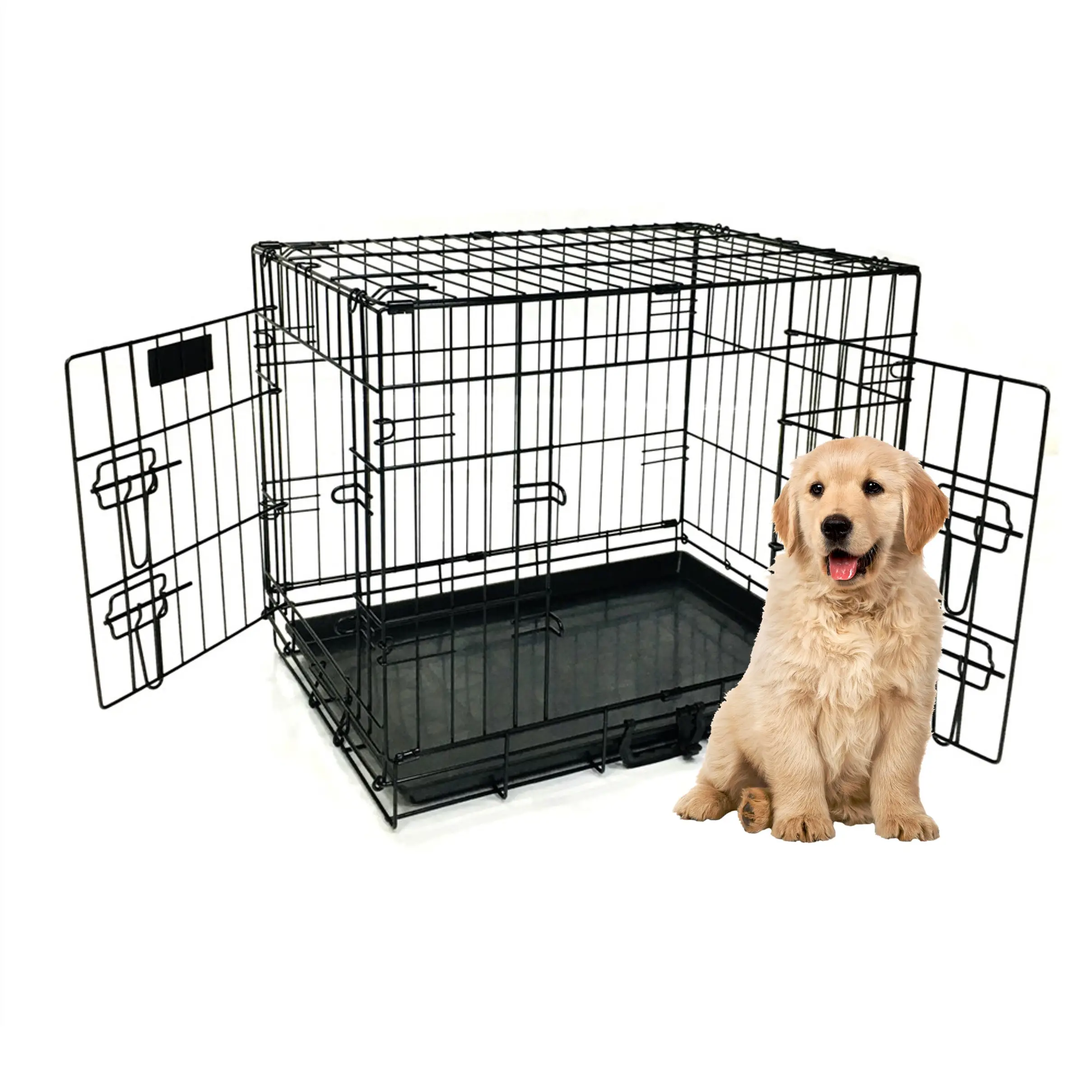 Cage à double porte en aluminium pour chien, idéale pour l'usine