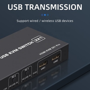 4K HDMI KVM开关2进1出4K 30Hz HDMI USB KVM切换器2x1，用于2 pc共享显示器鼠标键盘，带桌面控制器