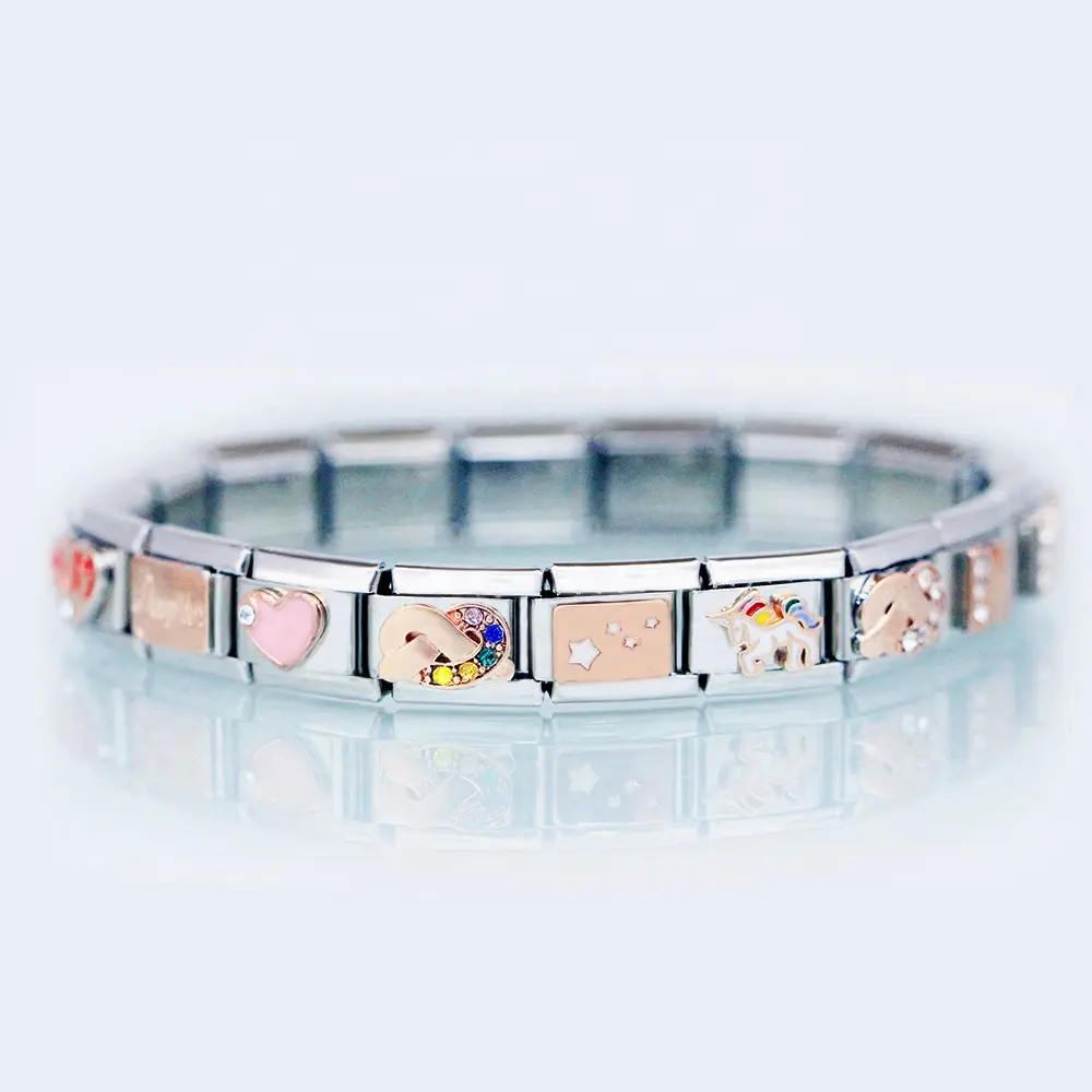 Bracciale in acciaio inossidabile 9MM con maglie componibili personalizzate classiche in oro rosa con nodo a cuore amore Nana mamma figlia braccialetto con ciondolo italiano