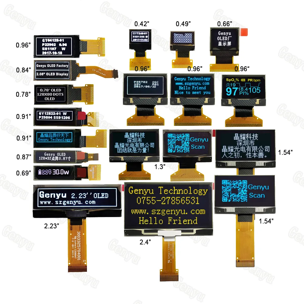 Genyu 0.42 / 0.69 / 0.91 / 1.3 / 1.54 / 2.23 마이크로 OLED 스크린 128x64 Ssd1306 OLED 스크린 0.96 인치 OLED 디스플레이