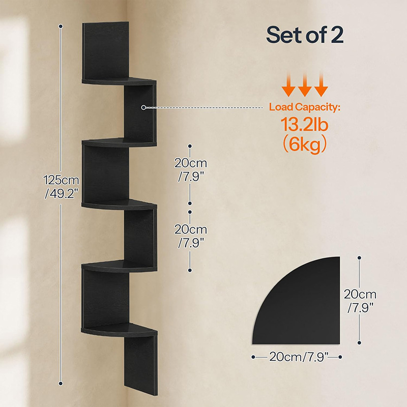 Soporte de esquina de 5 niveles negro modelo B