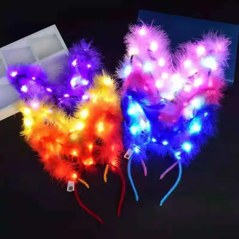 Diadema con luz LED intermitente para fiesta de Navidad y Halloween, orejas de conejo, para decorar, 2024