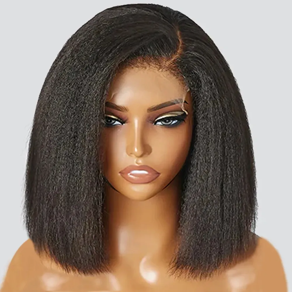 Korte Bob Kinky Straight Lace Front Human Hair Pruiken 13X4 Transparante Hd Lace Voorkant Pruiken Pre Geplukt Goedkope Yaki Straight Bob Pruik