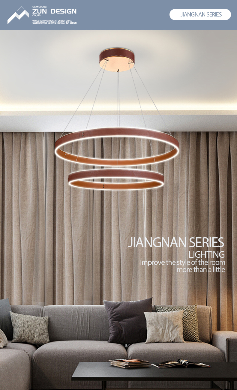Chinese Style Design Aluminium Spiral Staircase rustic square leather chandelier pendant light for Vintage