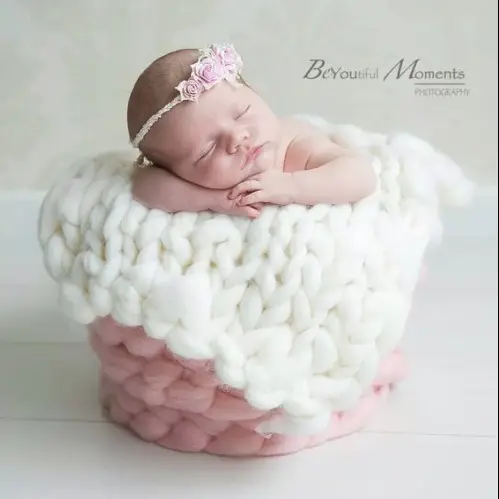 Accesorios para sesión de fotos de bebé recién nacido, manta de lana gruesa suave y cómoda y esterilla para Sesión de fotos, 55x55cm