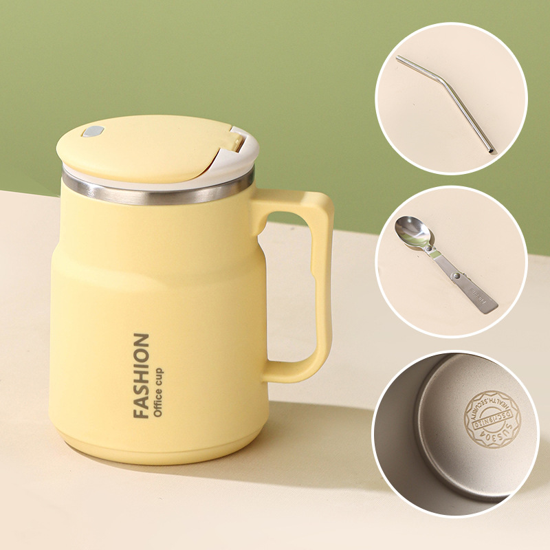 Cuchara plegable de acero 304, color amarillo mango, con pajita - 203999999999