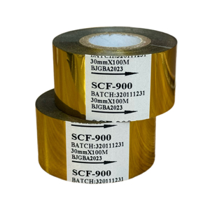 ริบบิ้นฟอยล์เข้ารหัสความร้อนที่มีความคมชัดสูง FC2ทองริบบิ้นถ่ายโอนความร้อนแบบกำหนดเองสำหรับชุดอุปกรณ์ IOT และการทำเครื่องหมายวันที่ผลิต - Product Image 1