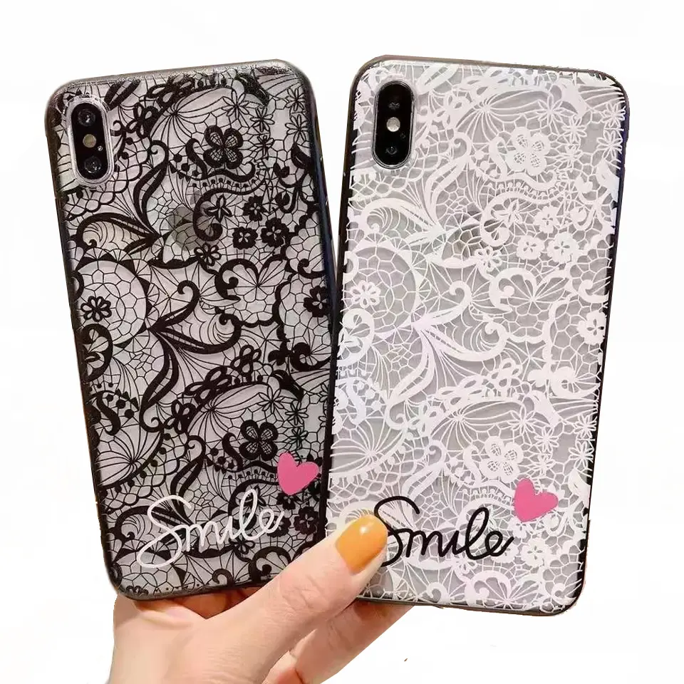 Funda de teléfono trasera de plástico con estampado de encaje Sexy a la moda para iPhone 6 7 8 Xr X Xs Max 11 12 13 14 15 Plus Pro Max