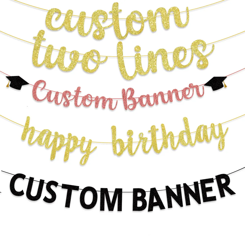 Custom Print Your Design Happy Birthday Bunting Paper Banner Party Custom Banner For Baby Shower Wedding Festival Decoration