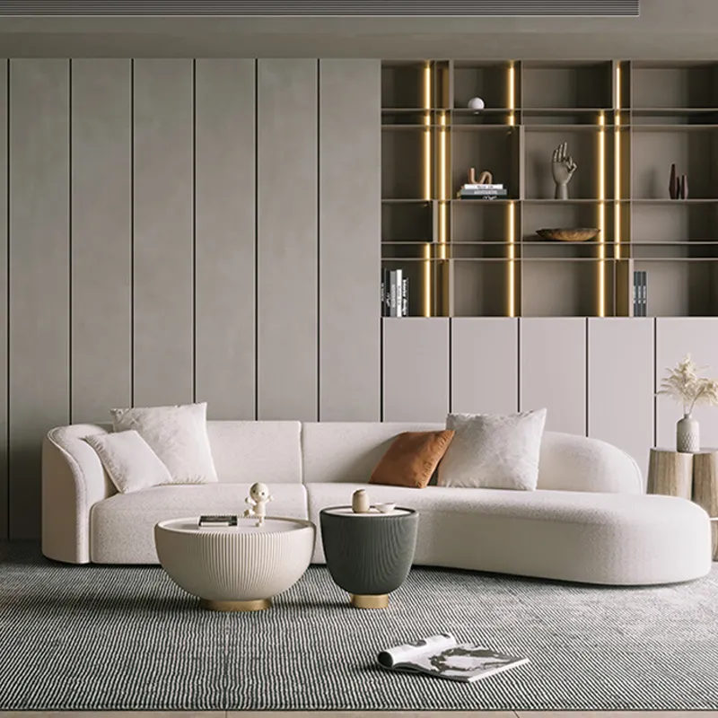 Casa sofá conjunto de móveis sofá de luxo, sala de estar minimalista branco moderno sofá boucle tecidos semi redondo