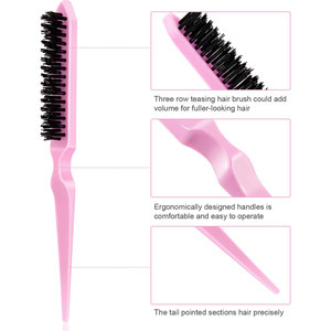 Kadınlar için naylon sıçan kuyruk fırça seti üç sıra Salon fırçalar için geri penye, alay saç fırçası kenar kontrol aracı kıl tarak - Product Image 2