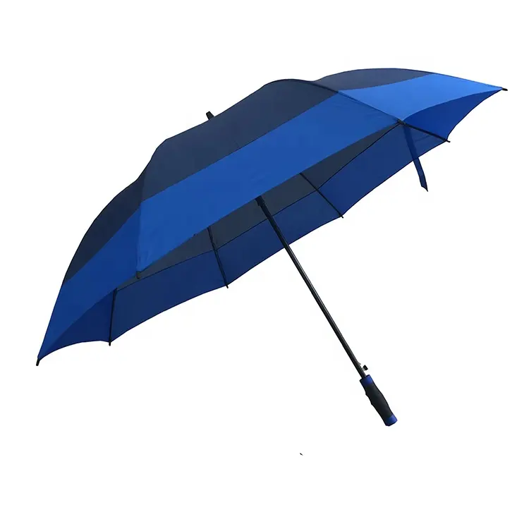 Ombrello da Golf automatico con manico in gomma UV nera di promozione personalizzata blu di nuovo Design in europa per esterno