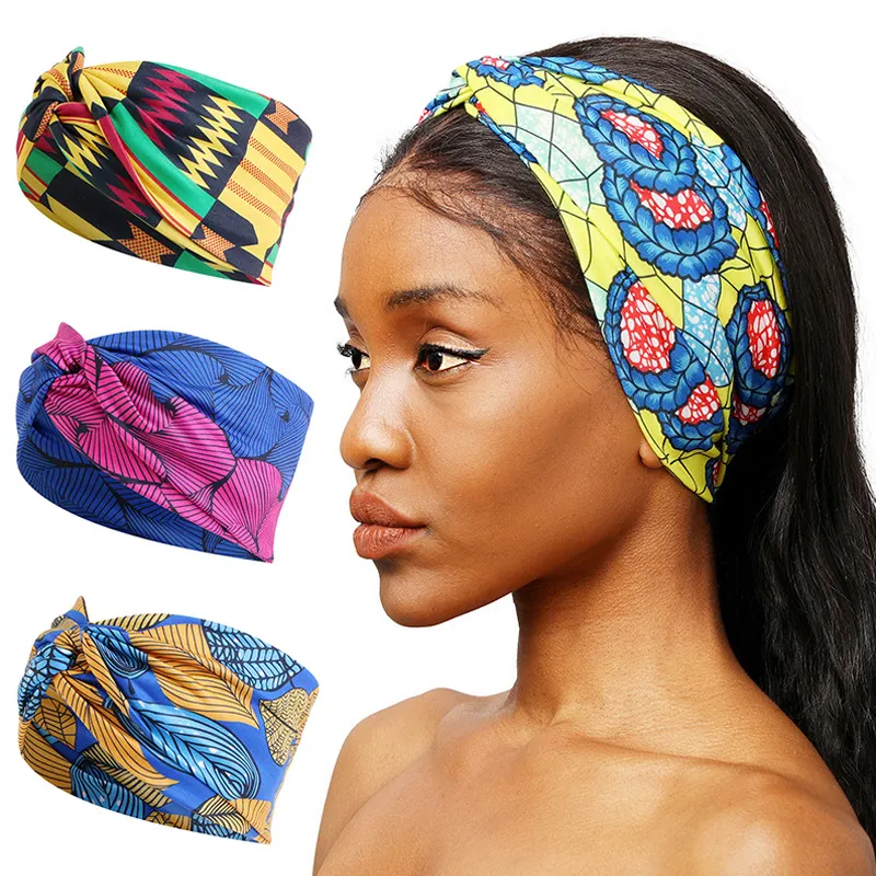 Mulheres Nó Elástico Turbante Headwrap Poliéster Impressão Headband Stretchy Yoga Esporte Africano Headband