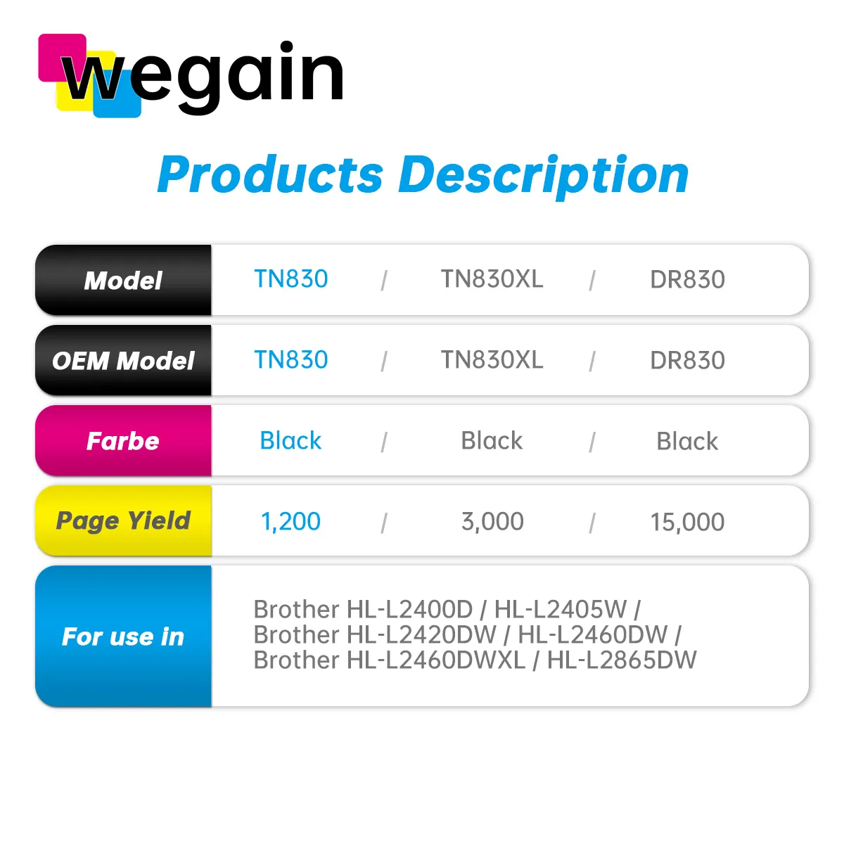 خرطوشة حبر طابعة الليزر TN830 المتوافقة مع Brother طراز HL-L2400D/HL-L2405W/HL-L2420DW/HL-L2460DW/HL-L2460DWXL/HL-L286