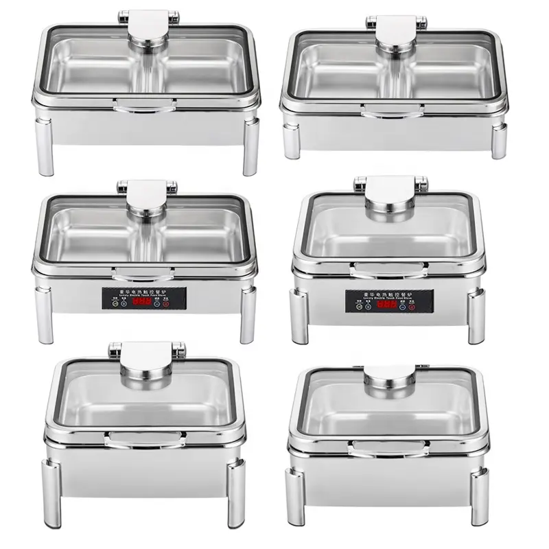 Luxus elektrische Heizung Quadrat Chafing Dish Elektrisches Rechteck Chafing Dishes Buffet Herd Food Warmer für Restaurant