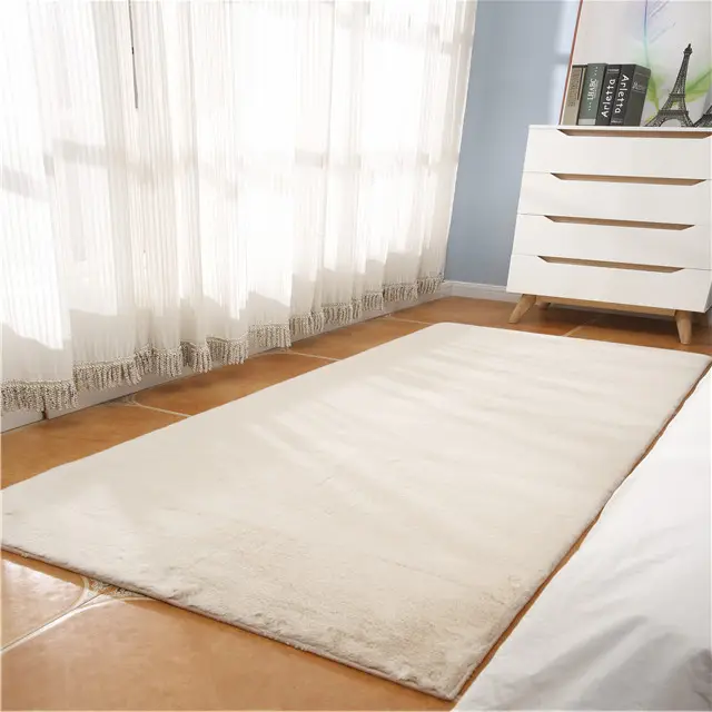 Fábrica precio barato servicio de OEM blanco falso Piel de piel de conejo alfombra peluche Imitación Piel alfombra hogar