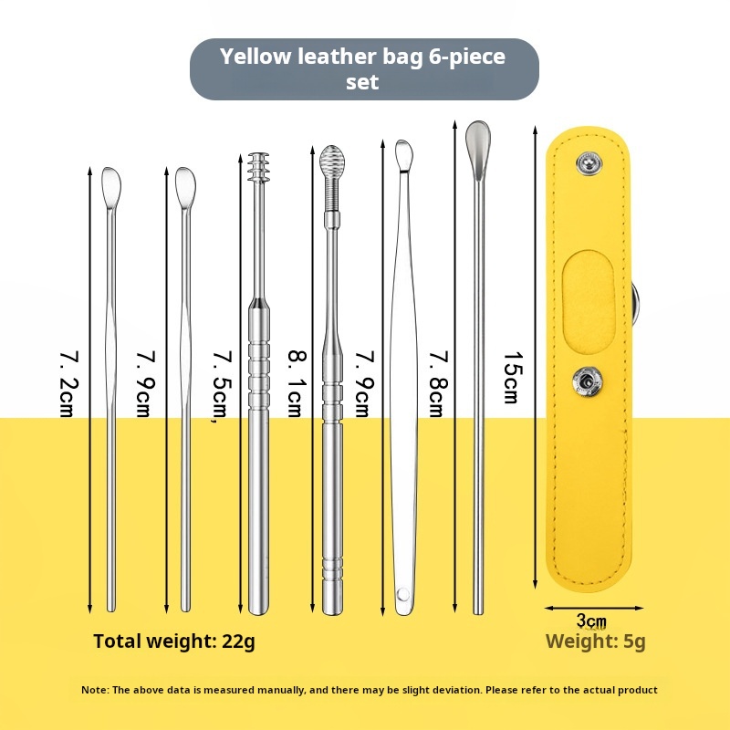 Yellow leather bag 6-piece set - silver handle
