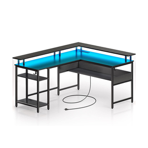 Escritorio de juegos en forma de L reversible con soporte para monitor Escritorio de computadora con puerto USB y gancho