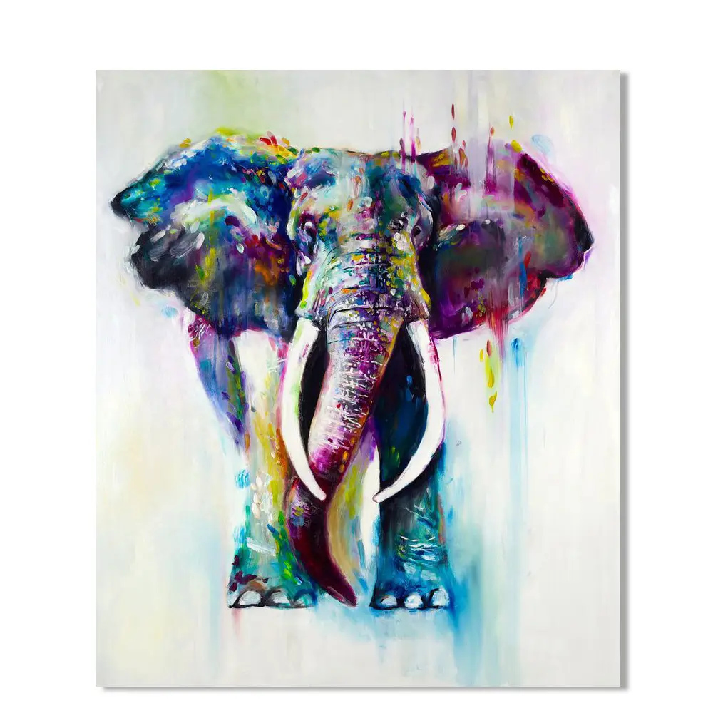 Top artista pintado à mão de alta qualidade elefante pintura a óleo sobre tela moderna abstrata pintura a óleo animal colorido para decoração do quarto